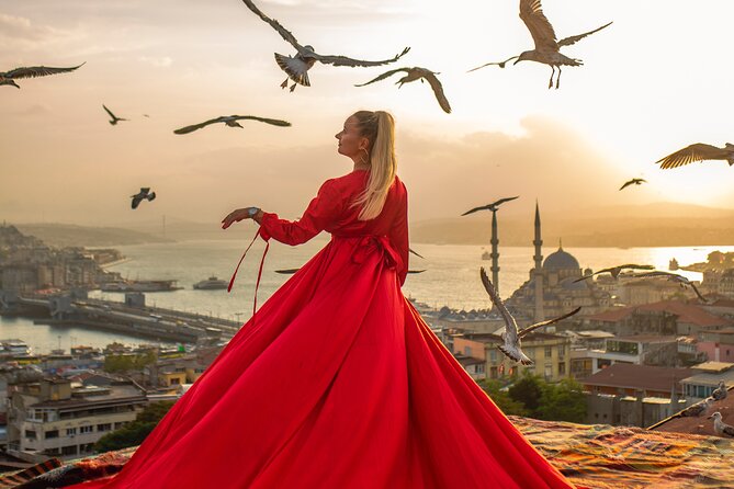 Rooftop Flying Dress Photo Shoot in Istanbul - The Seagull Factor: Magical Action Shots, Not Guaranteed Control